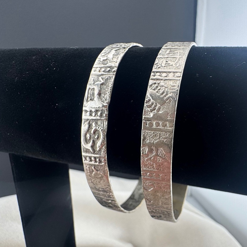 Vintage Taxco Bangle Bracelets Zodiac Signs Celestial Silver Tone set of 2